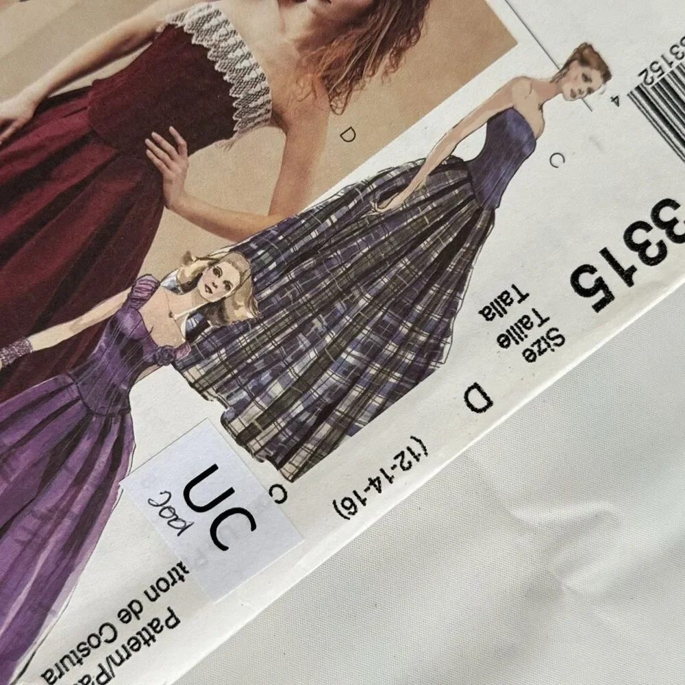 Y2K McCalls 3315 Sewing Pattern Formal Dresses 2pc Corset Back Bustier Sz 12-16